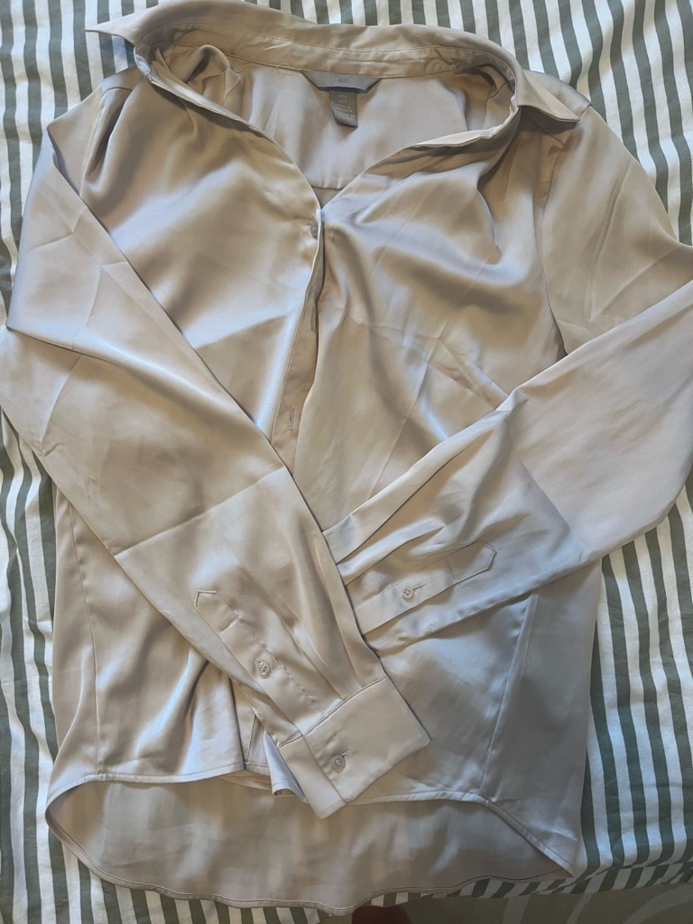 H&M Light Taupe Satin Button-Front Blouse